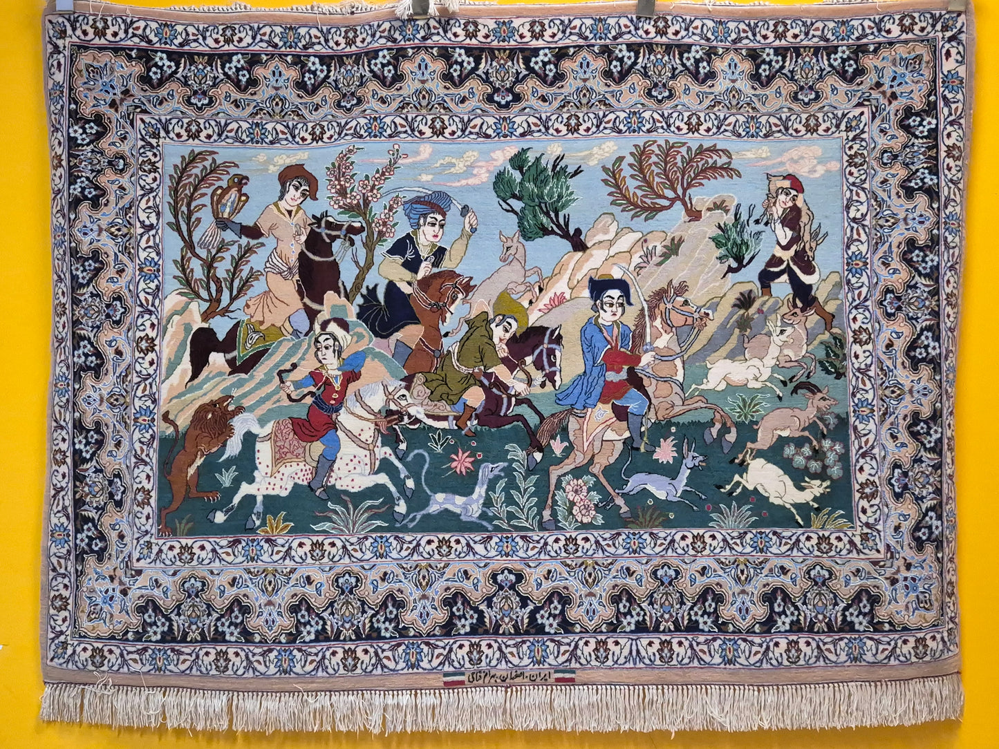 Isfahan Teppich Korkwolle mit Seide figürlich fein signiert