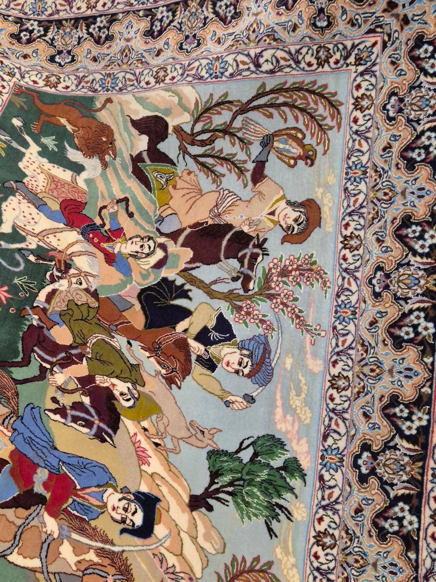 Isfahan Teppich Korkwolle mit Seide figürlich fein signiert