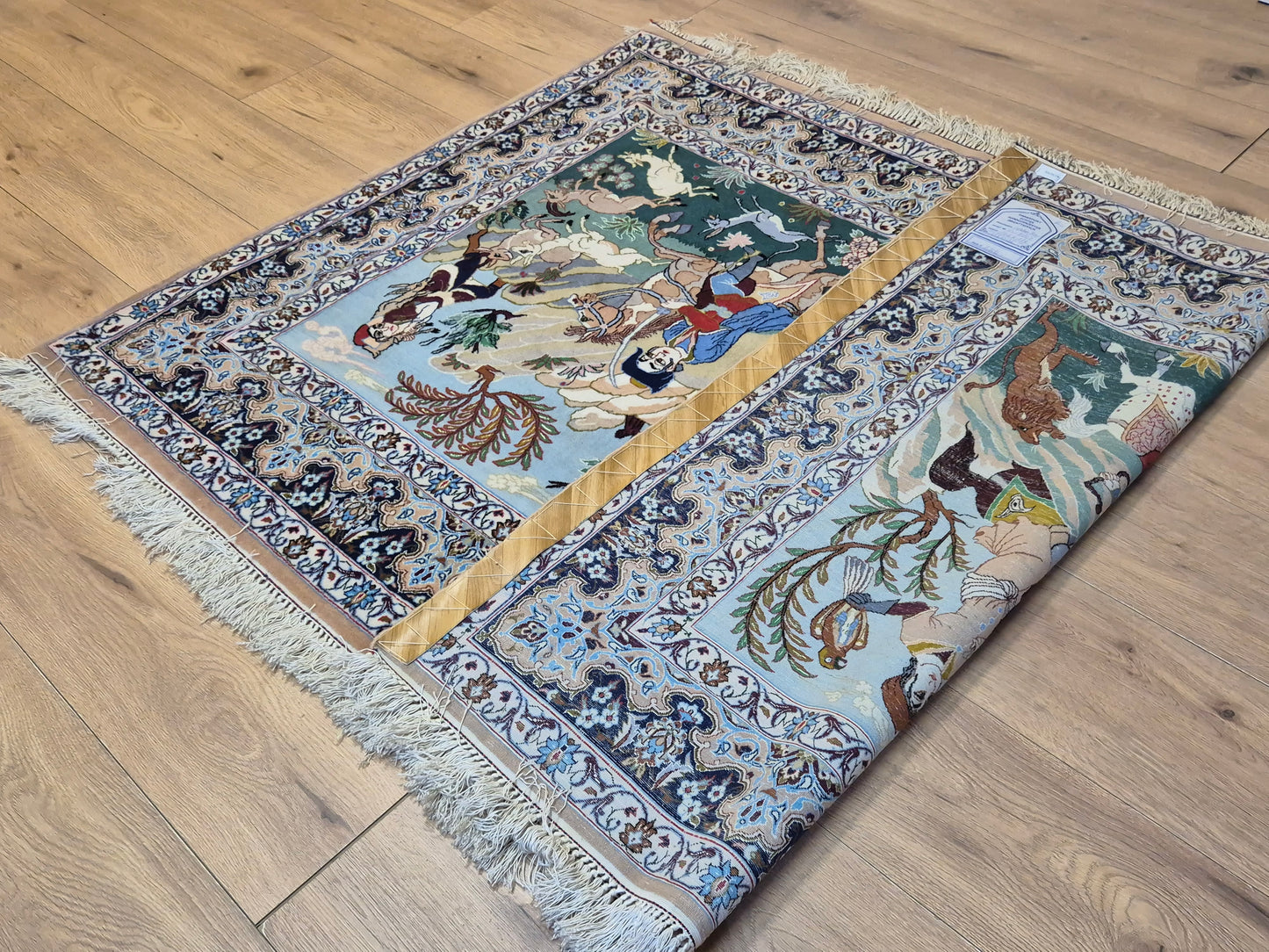 Isfahan Teppich Korkwolle mit Seide figürlich fein signiert