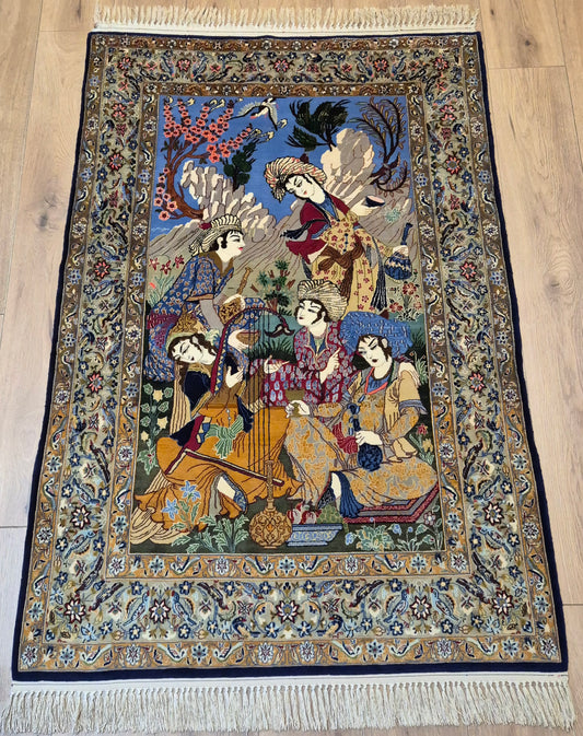 Isfahan Teppich Korkwolle mit Seide figürlich fein signiert