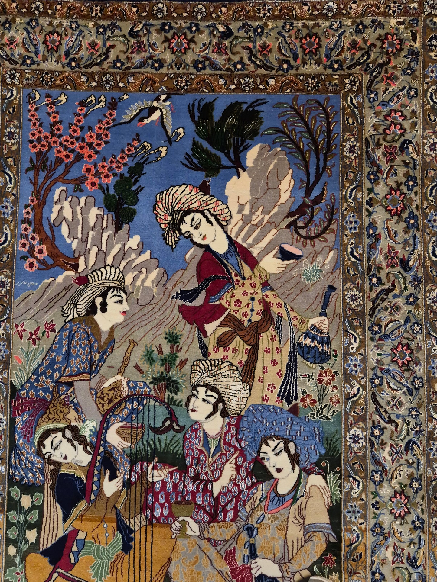 Isfahan Teppich Korkwolle mit Seide figürlich fein signiert