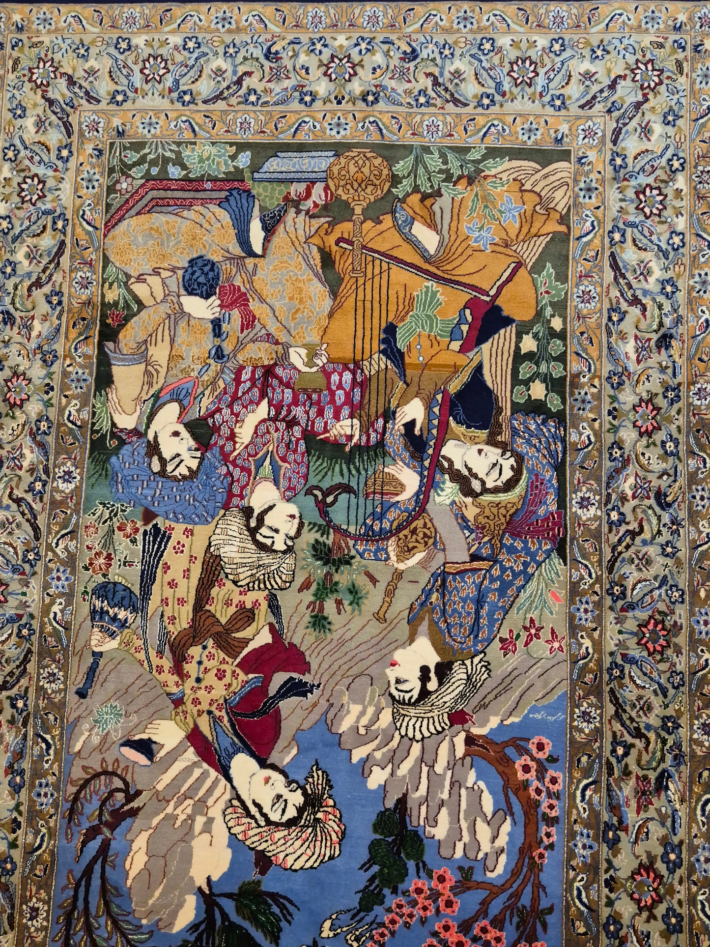 Isfahan Teppich Korkwolle mit Seide figürlich fein signiert