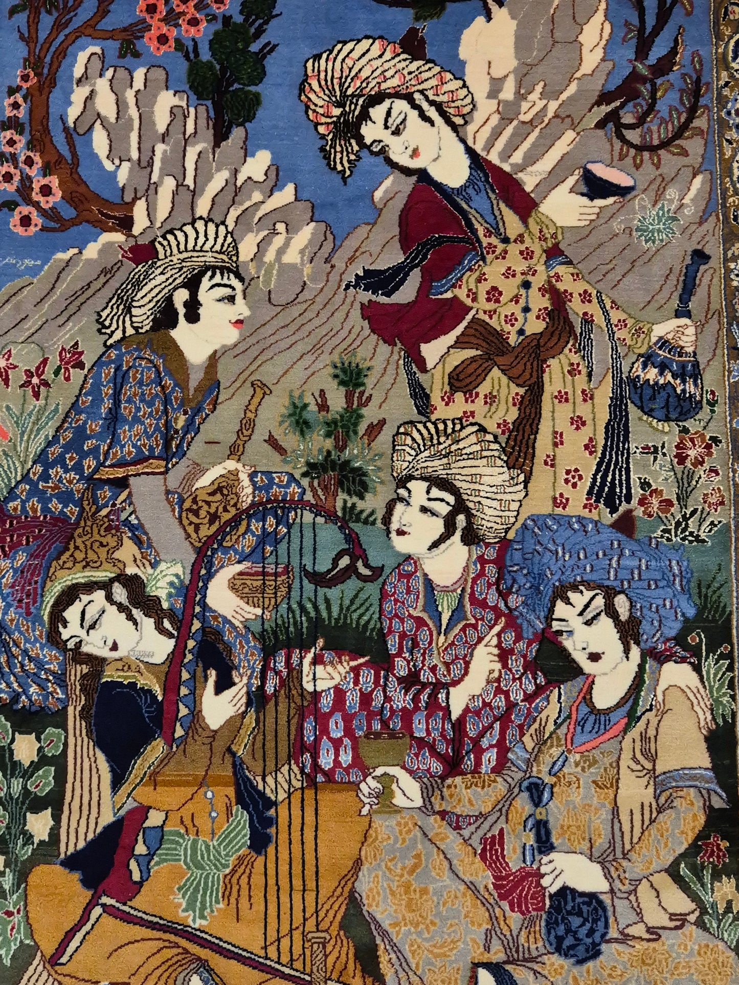 Isfahan Teppich Korkwolle mit Seide figürlich fein signiert