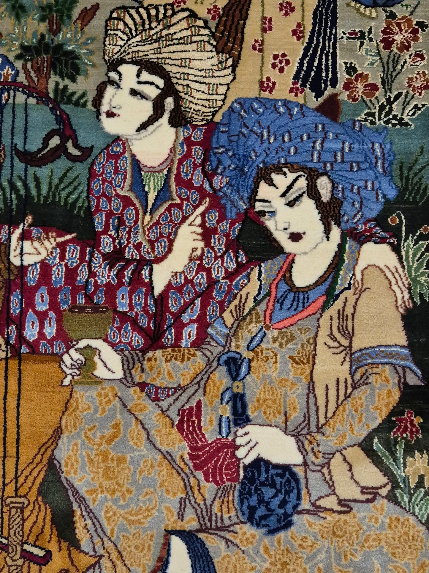 Isfahan Teppich Korkwolle mit Seide figürlich fein signiert