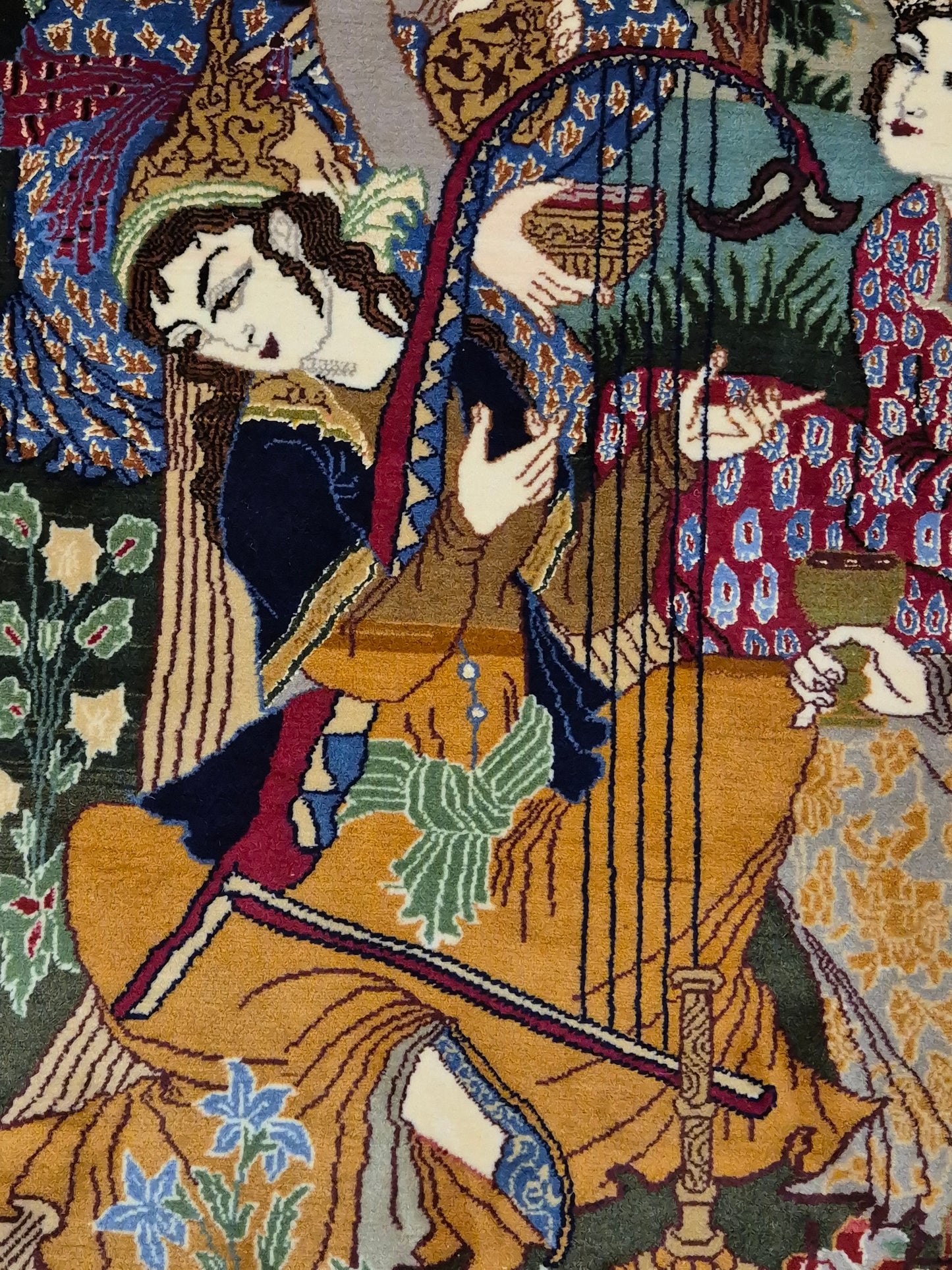 Isfahan Teppich Korkwolle mit Seide figürlich fein signiert