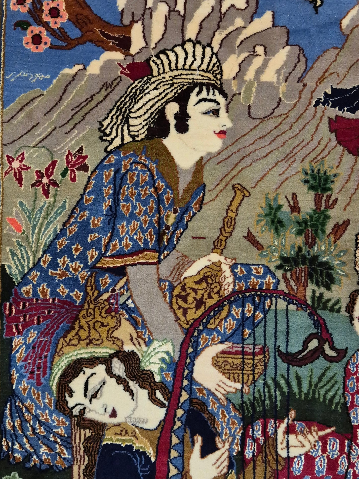 Isfahan Teppich Korkwolle mit Seide figürlich fein signiert