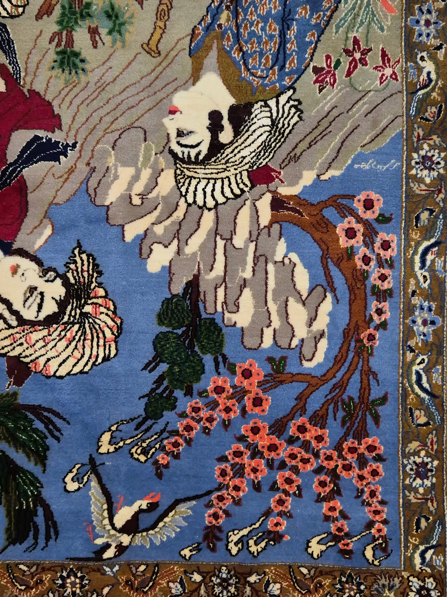 Isfahan Teppich Korkwolle mit Seide figürlich fein signiert