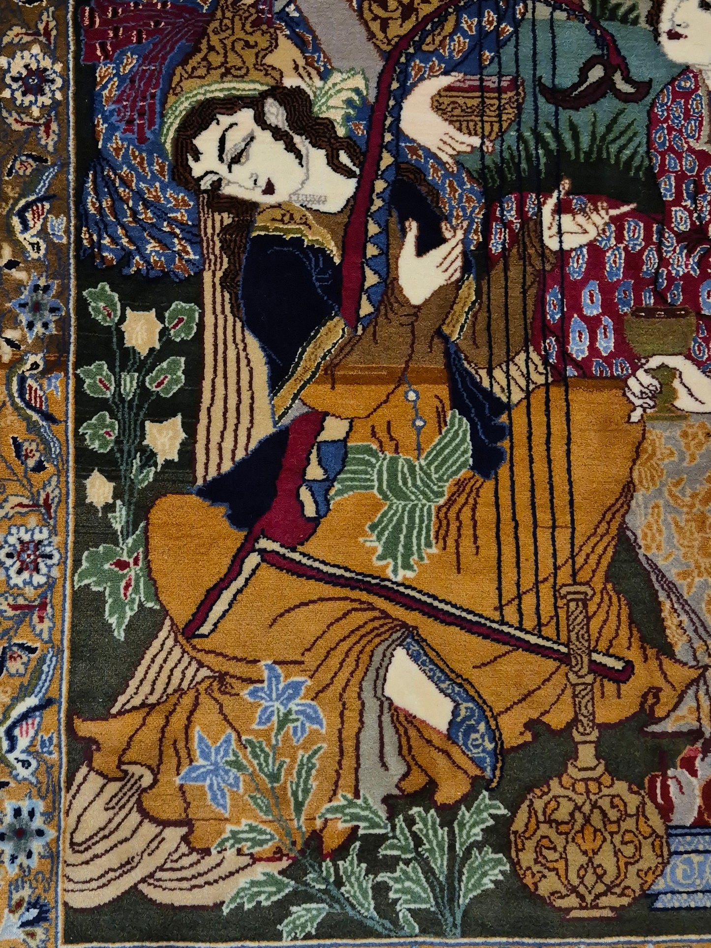 Isfahan Teppich Korkwolle mit Seide figürlich fein signiert