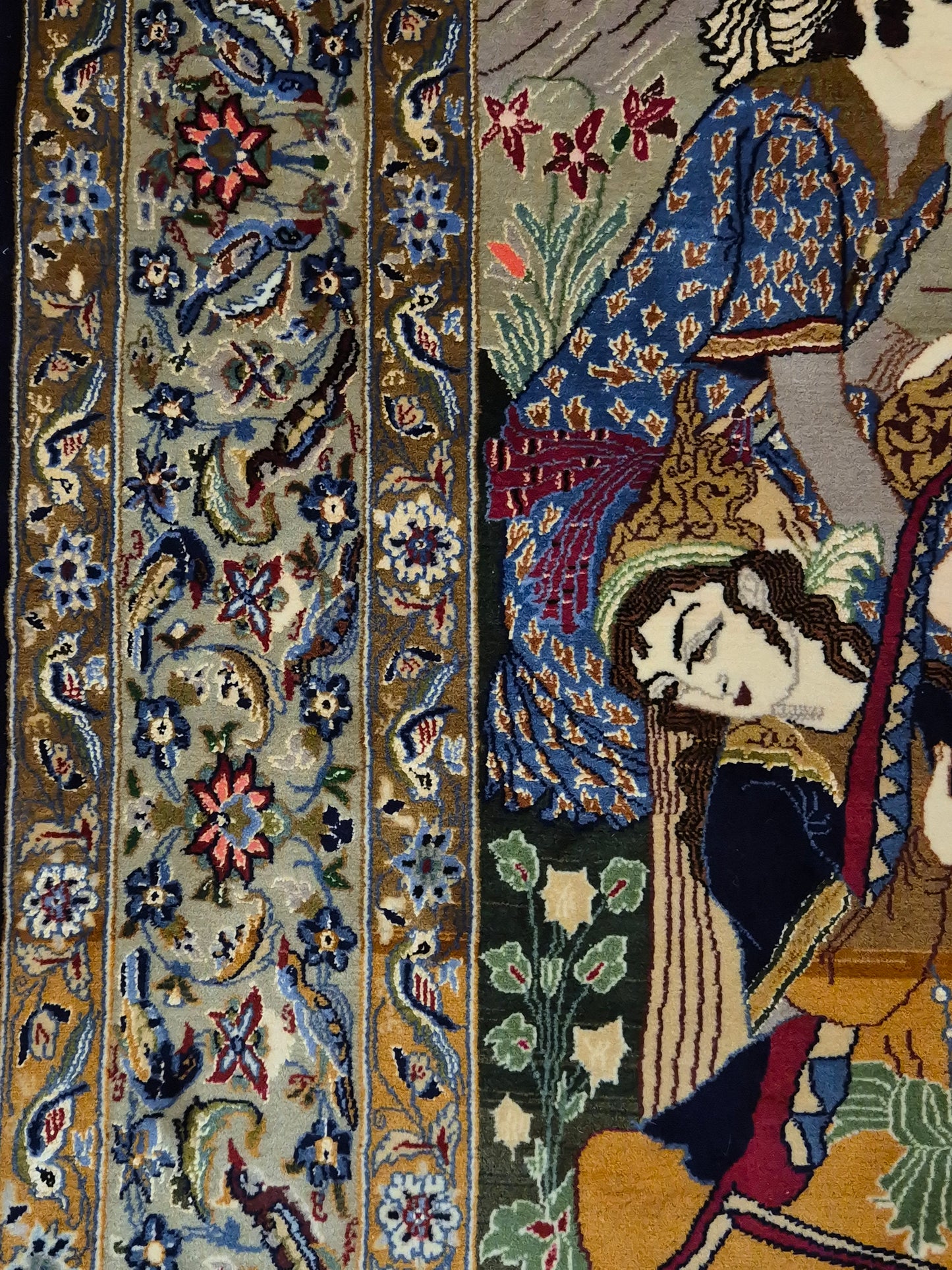 Isfahan Teppich Korkwolle mit Seide figürlich fein signiert