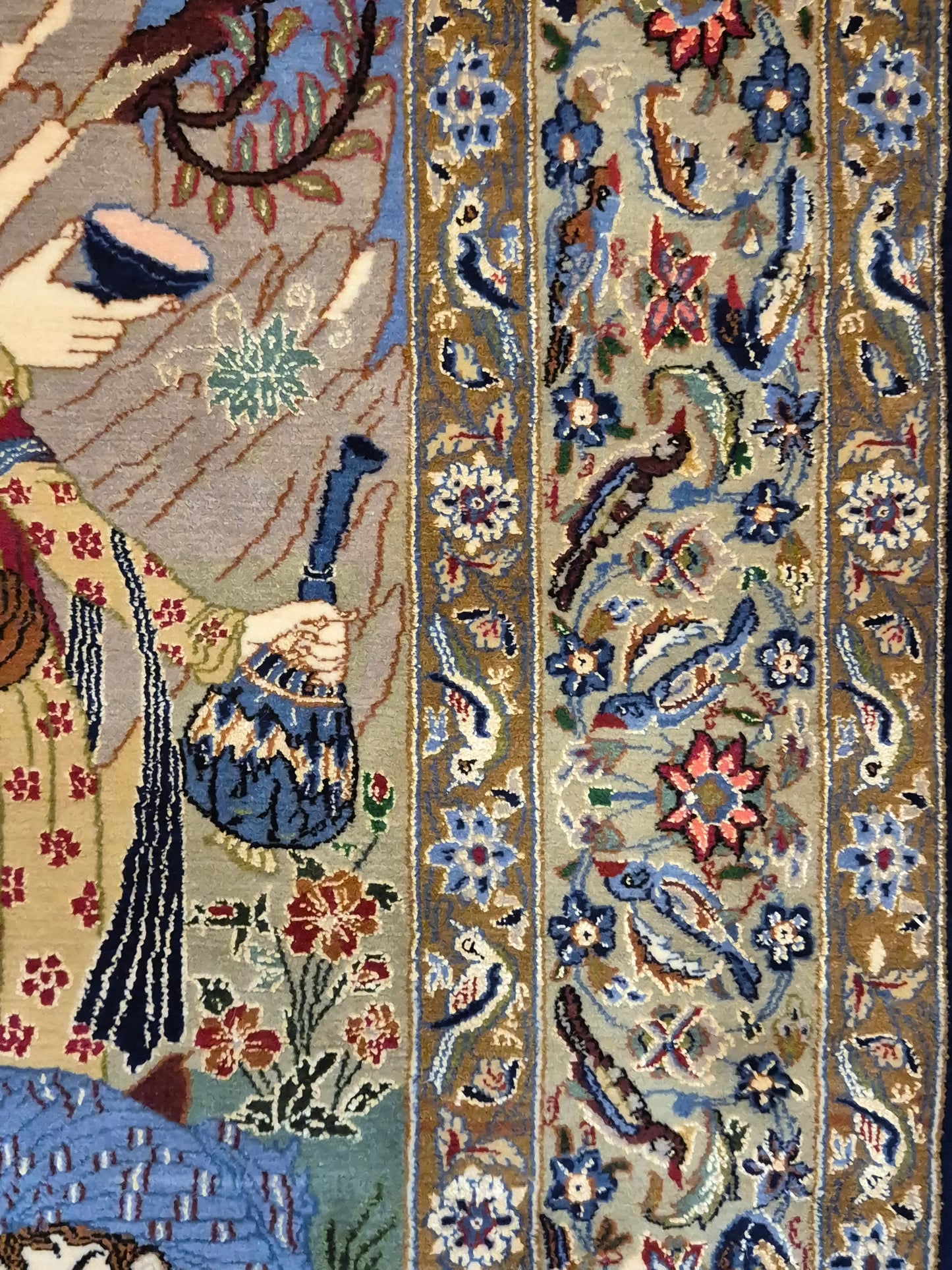 Isfahan Teppich Korkwolle mit Seide figürlich fein signiert