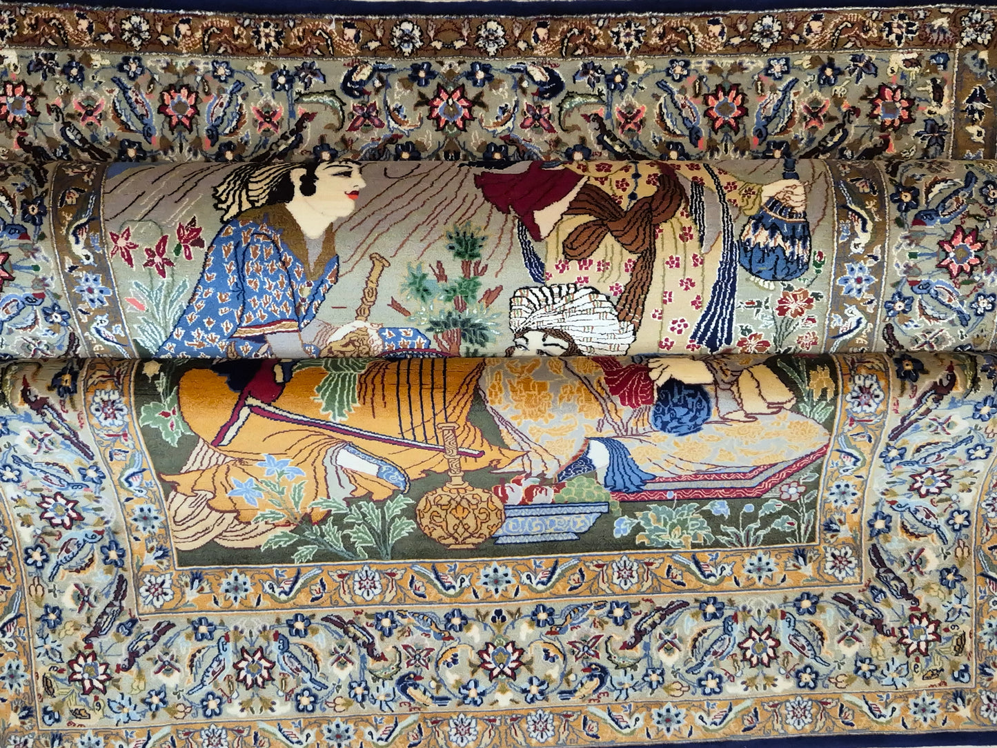 Isfahan Teppich Korkwolle mit Seide figürlich fein signiert