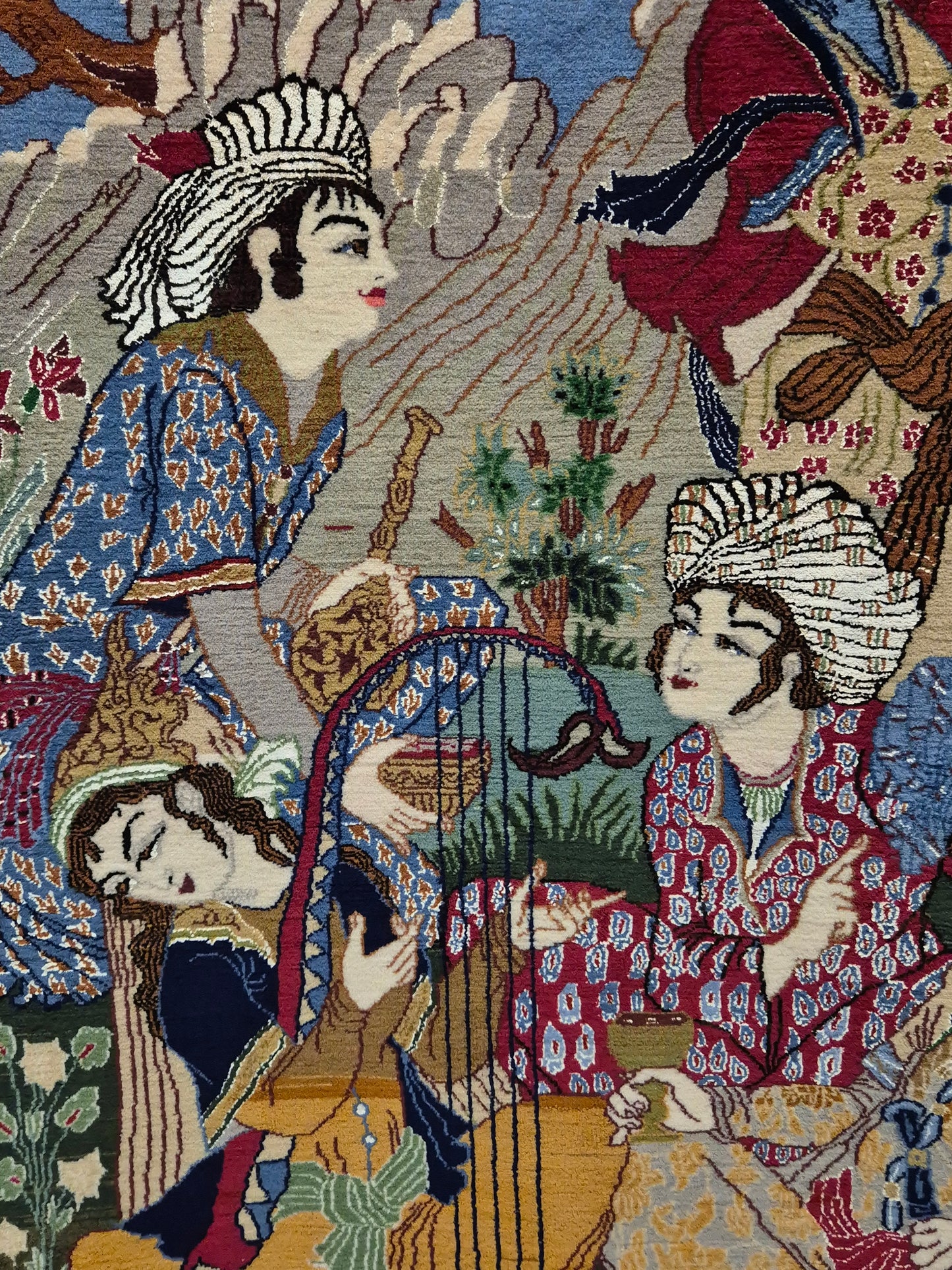 Isfahan Teppich Korkwolle mit Seide figürlich fein signiert