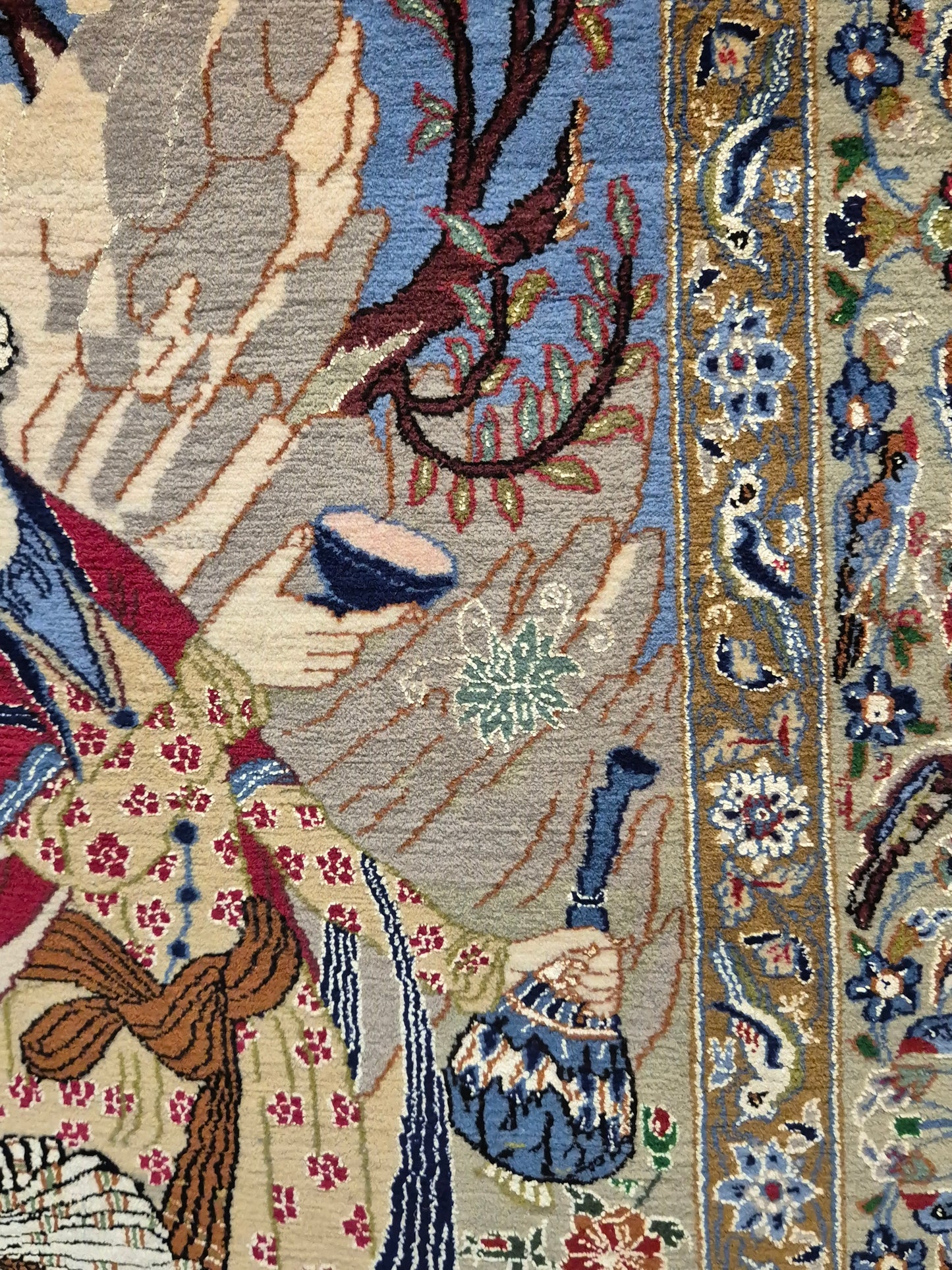 Isfahan Teppich Korkwolle mit Seide figürlich fein signiert