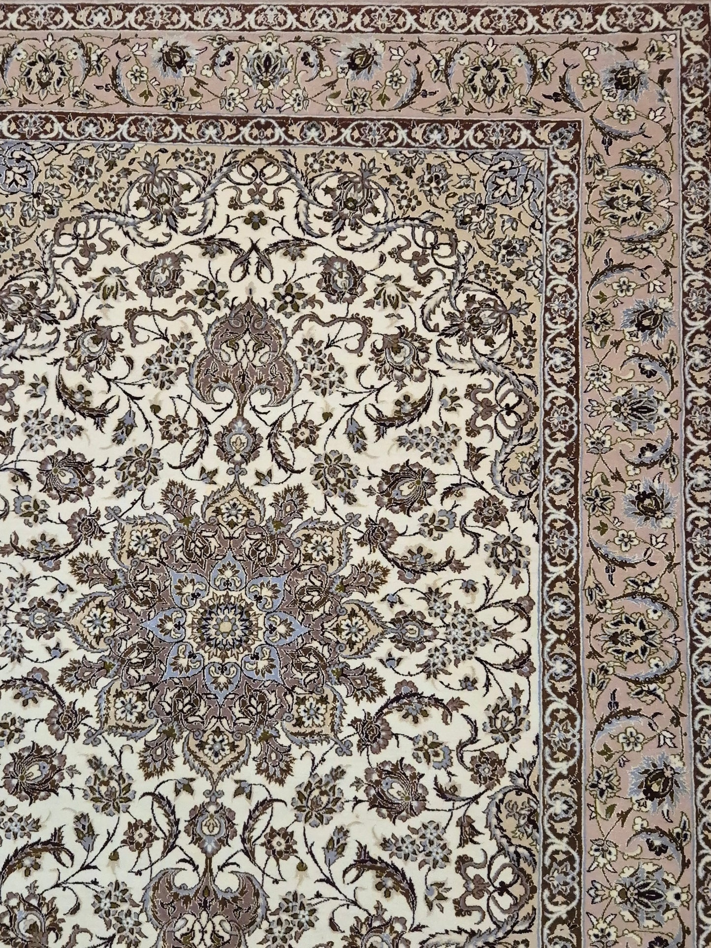 Isfahan Teppich Korkwolle mit Seide Medaillon feine Knüpfung