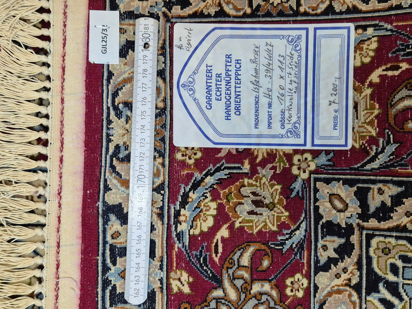 Isfahan Teppich Korkwolle mit Seide Medaillon fein signiert