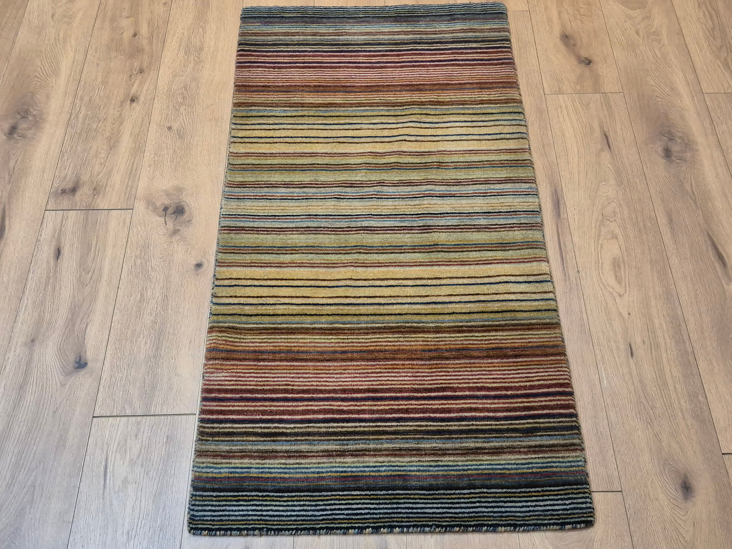 Gabbeh Teppich Schurwolle handgeknüpft buntes Streifendekor