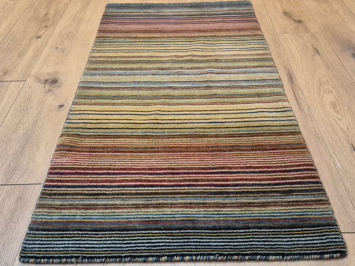 Gabbeh Teppich Schurwolle handgeknüpft buntes Streifendekor