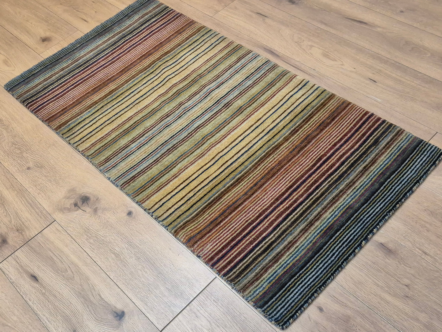 Gabbeh Teppich Schurwolle handgeknüpft buntes Streifendekor