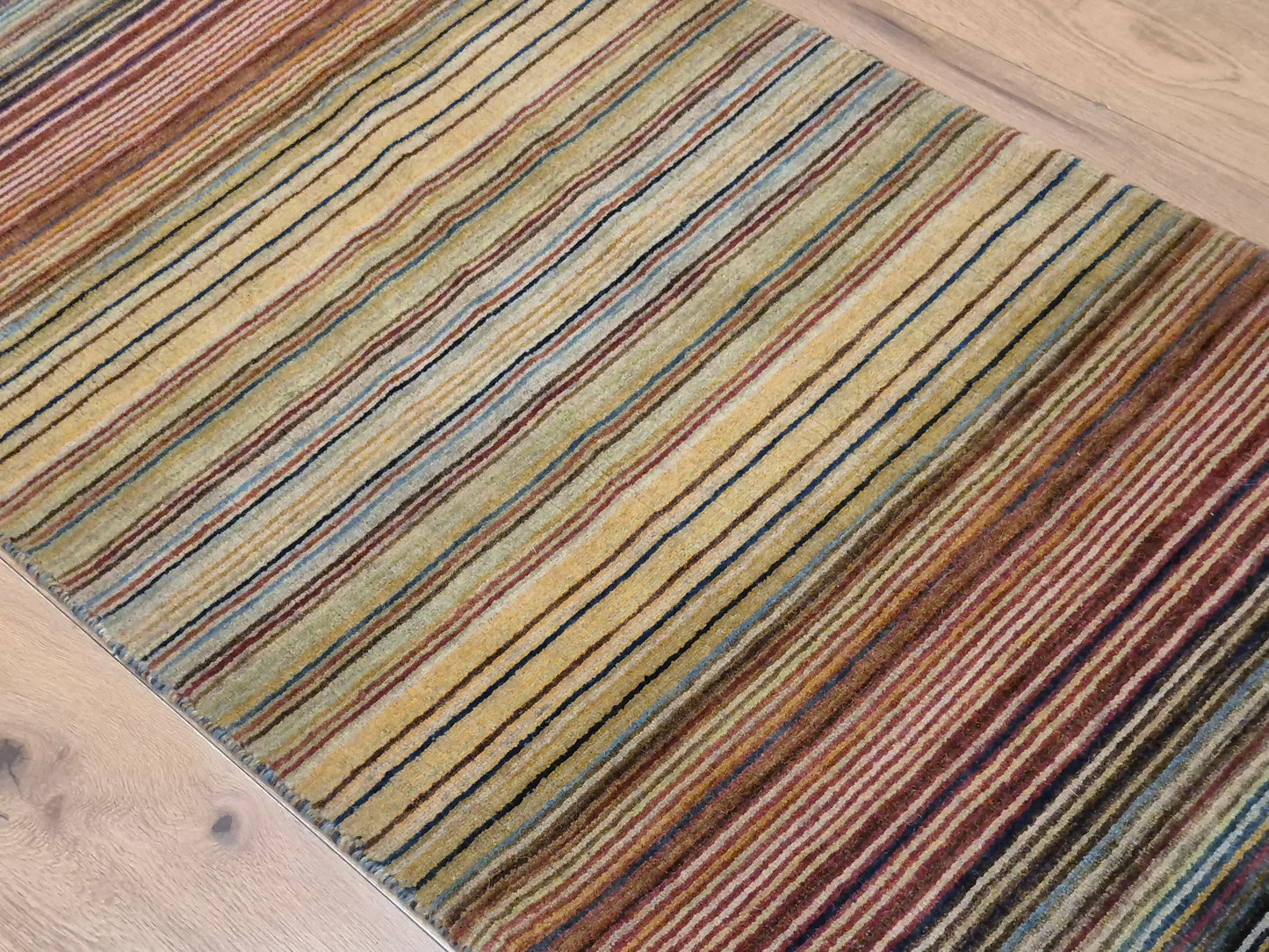 Gabbeh Teppich Schurwolle handgeknüpft buntes Streifendekor