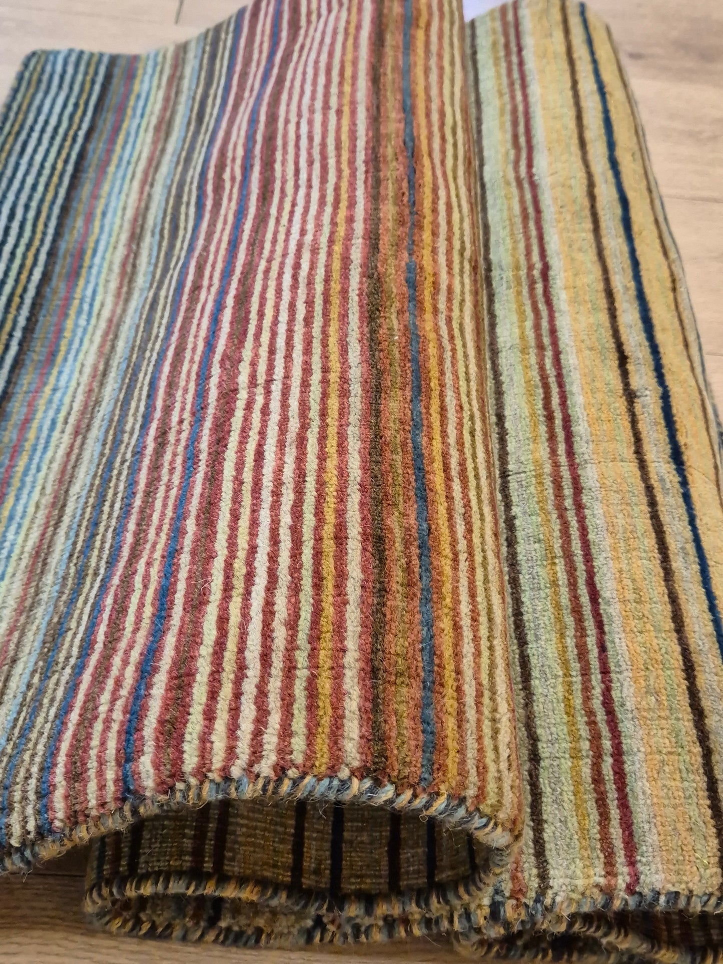 Gabbeh Teppich Schurwolle handgeknüpft buntes Streifendekor