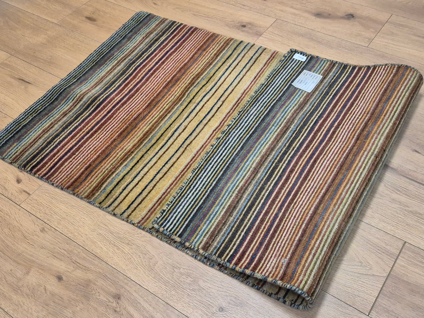 Gabbeh Teppich Schurwolle handgeknüpft buntes Streifendekor