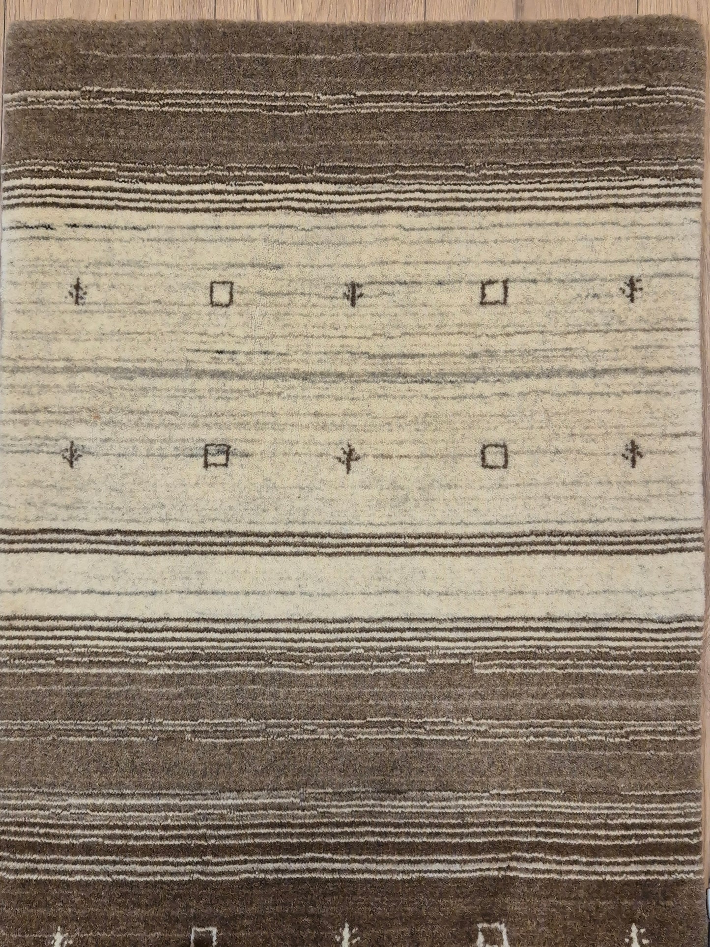 Perser Gabbeh Teppich Schurwolle naturbelassenes Streifenmuster