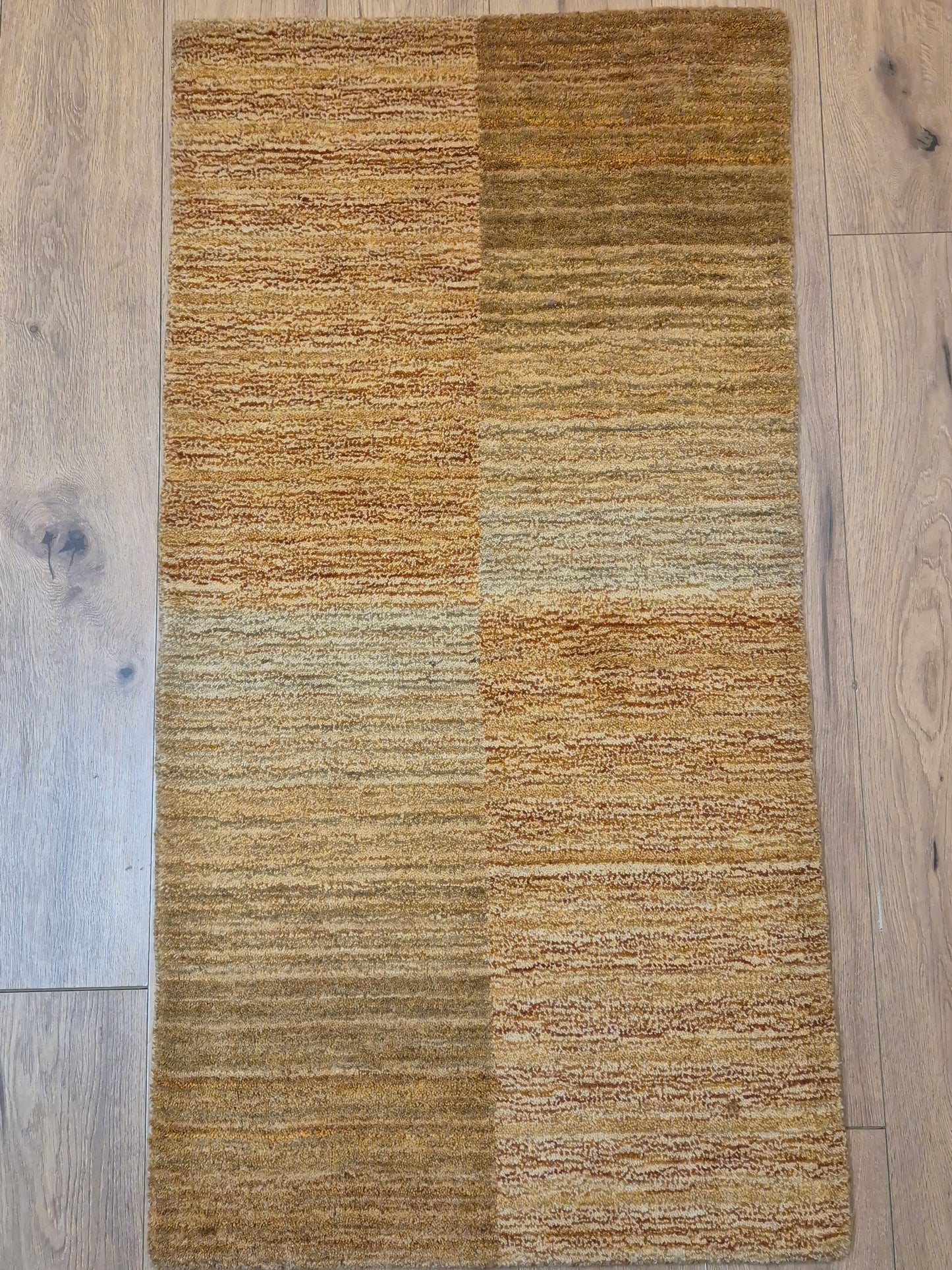 Perser Gabbeh Teppich Schurwolle geometrisches Feldmuster Naturtöne