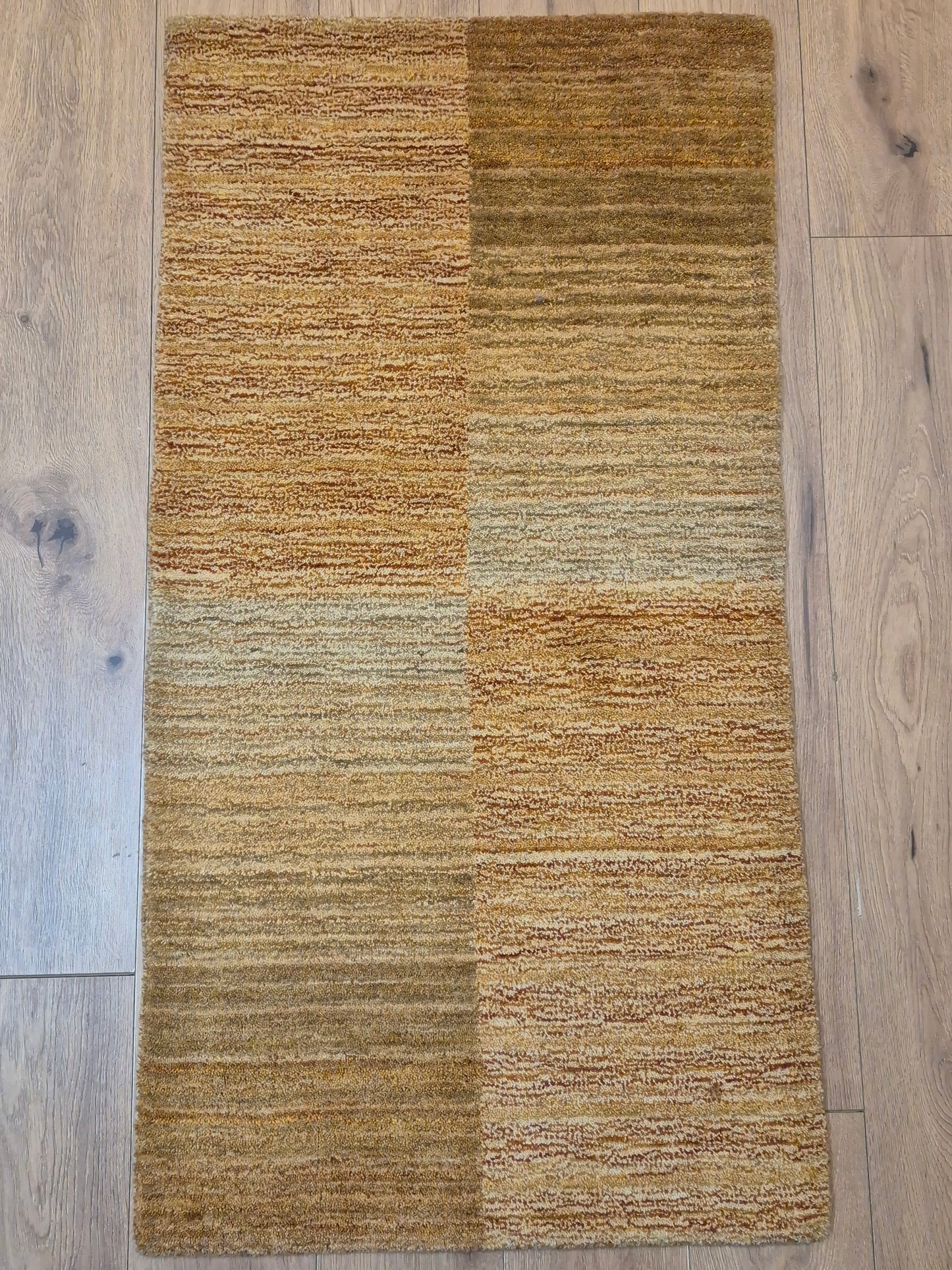 Perser Gabbeh Teppich Schurwolle geometrisches Feldmuster Naturtöne