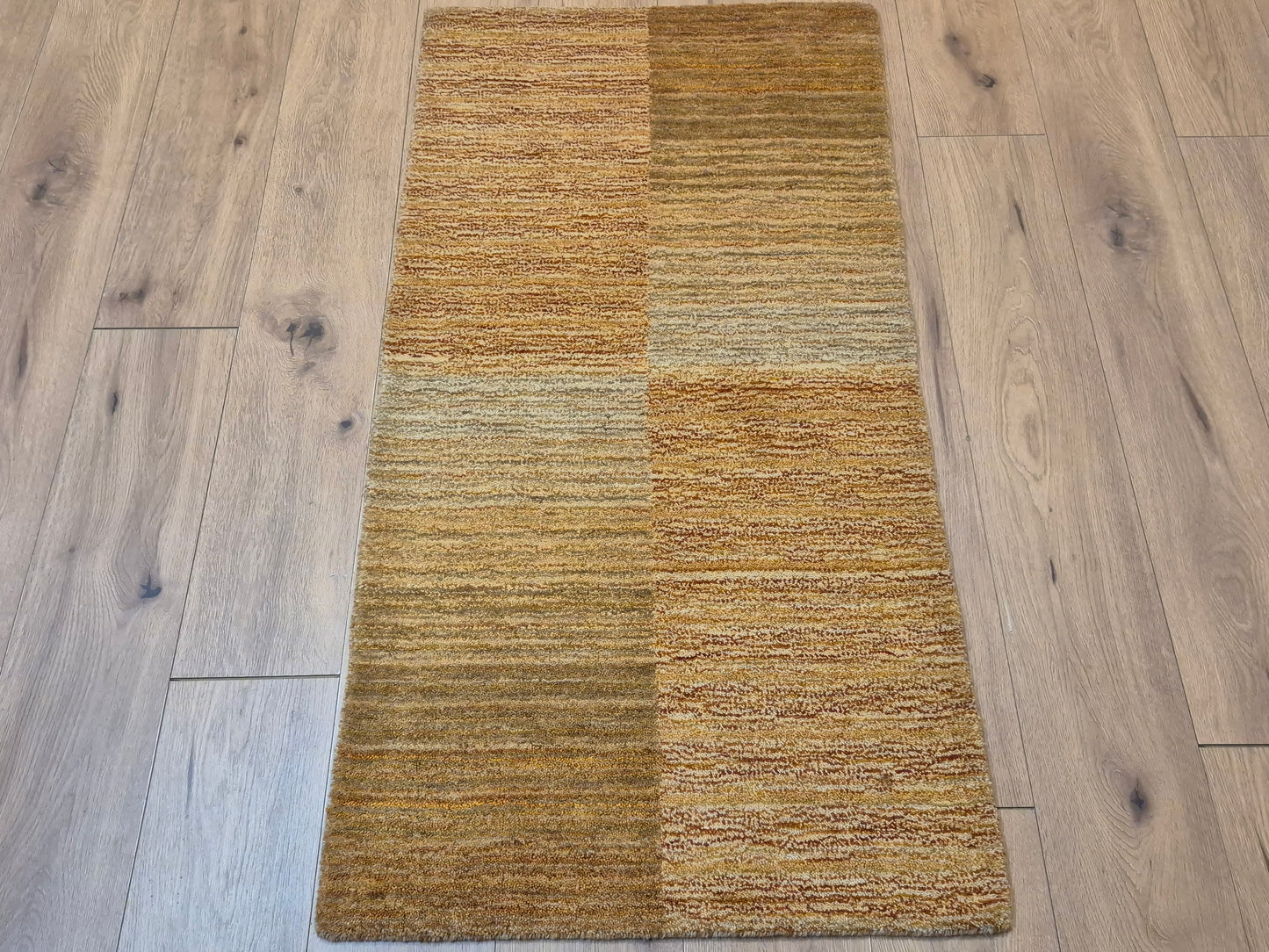 Perser Gabbeh Teppich Schurwolle geometrisches Feldmuster Naturtöne