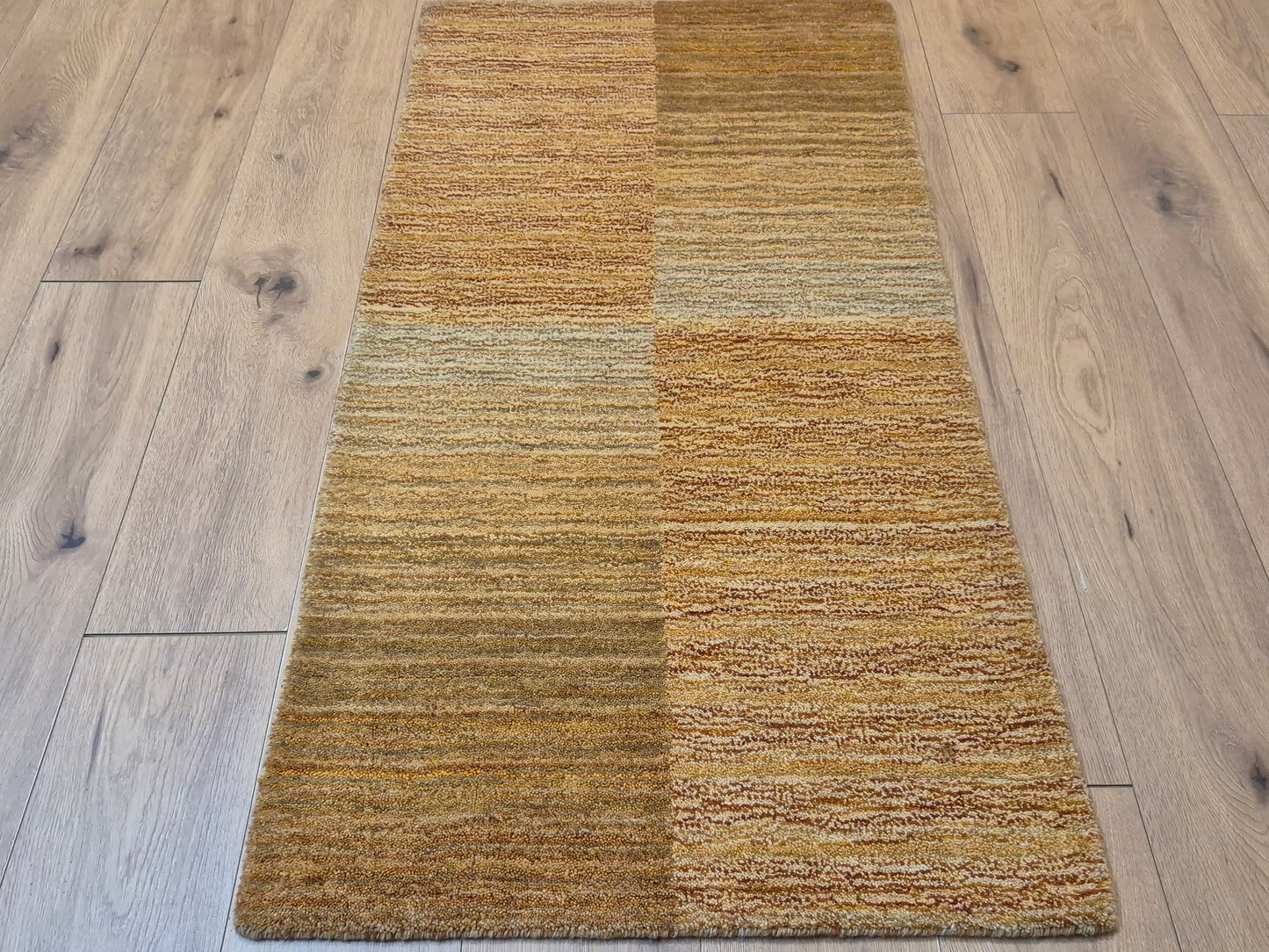 Perser Gabbeh Teppich Schurwolle geometrisches Feldmuster Naturtöne