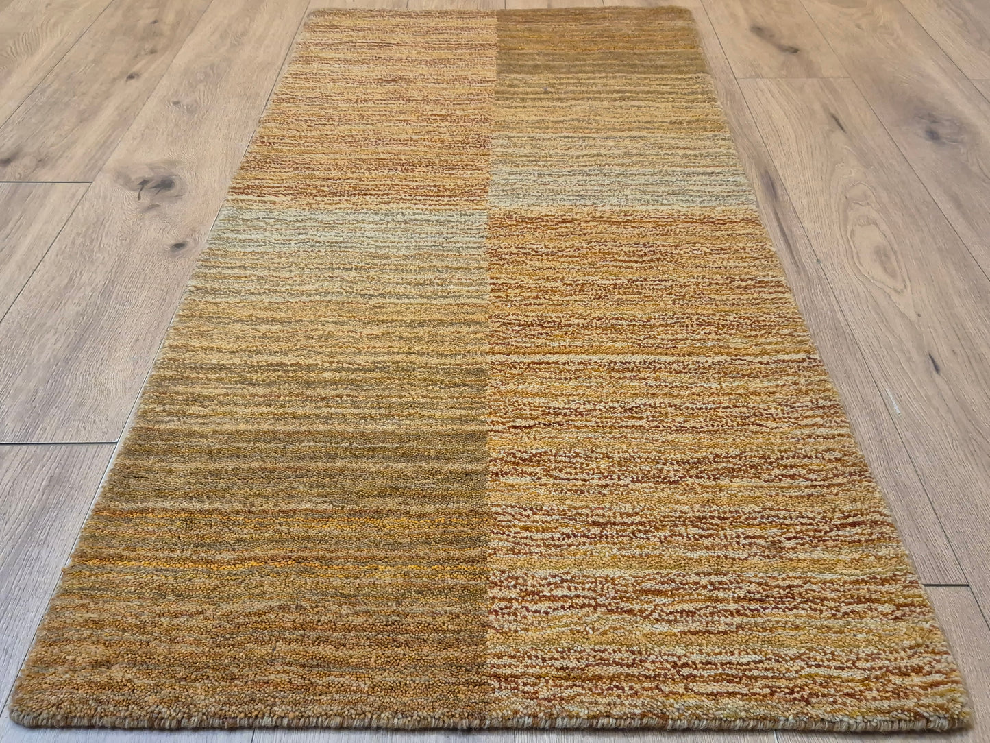 Perser Gabbeh Teppich Schurwolle geometrisches Feldmuster Naturtöne