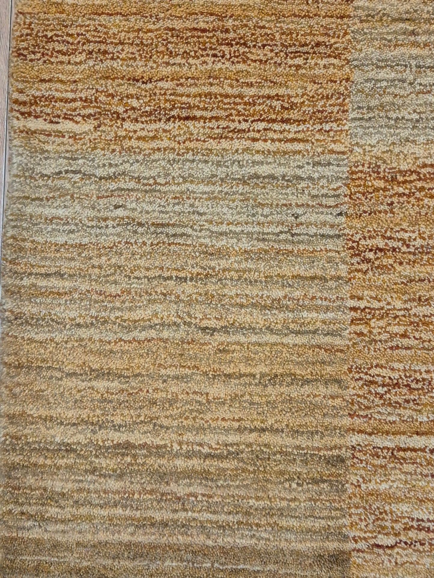 Perser Gabbeh Teppich Schurwolle geometrisches Feldmuster Naturtöne