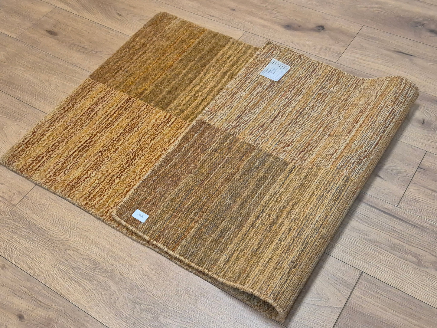 Perser Gabbeh Teppich Schurwolle geometrisches Feldmuster Naturtöne