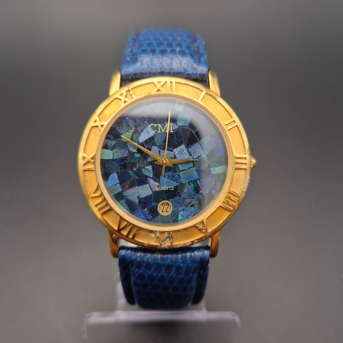 CMI Damen Uhr – Blaues Mosaik Zifferblatt mit Goldgehäuse