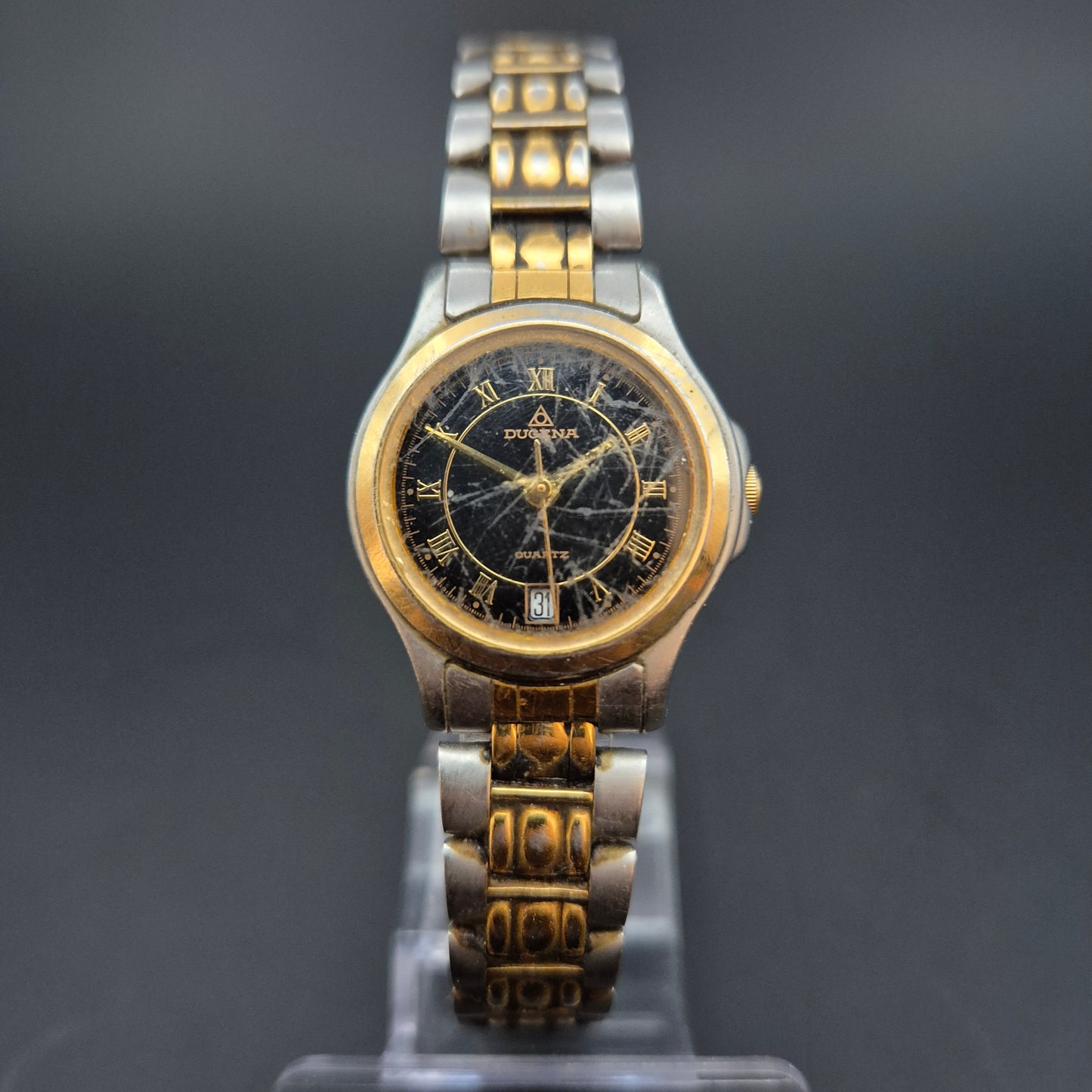 Dugena Damen Uhr – Bicolor Design mit schwarzem Zifferblatt