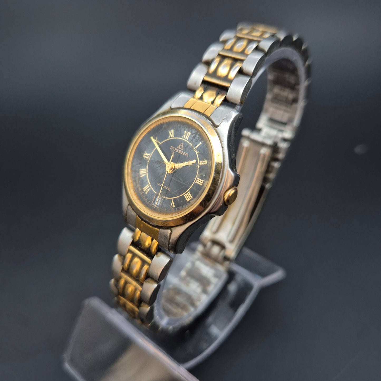 Dugena Damen Uhr – Bicolor Design mit schwarzem Zifferblatt