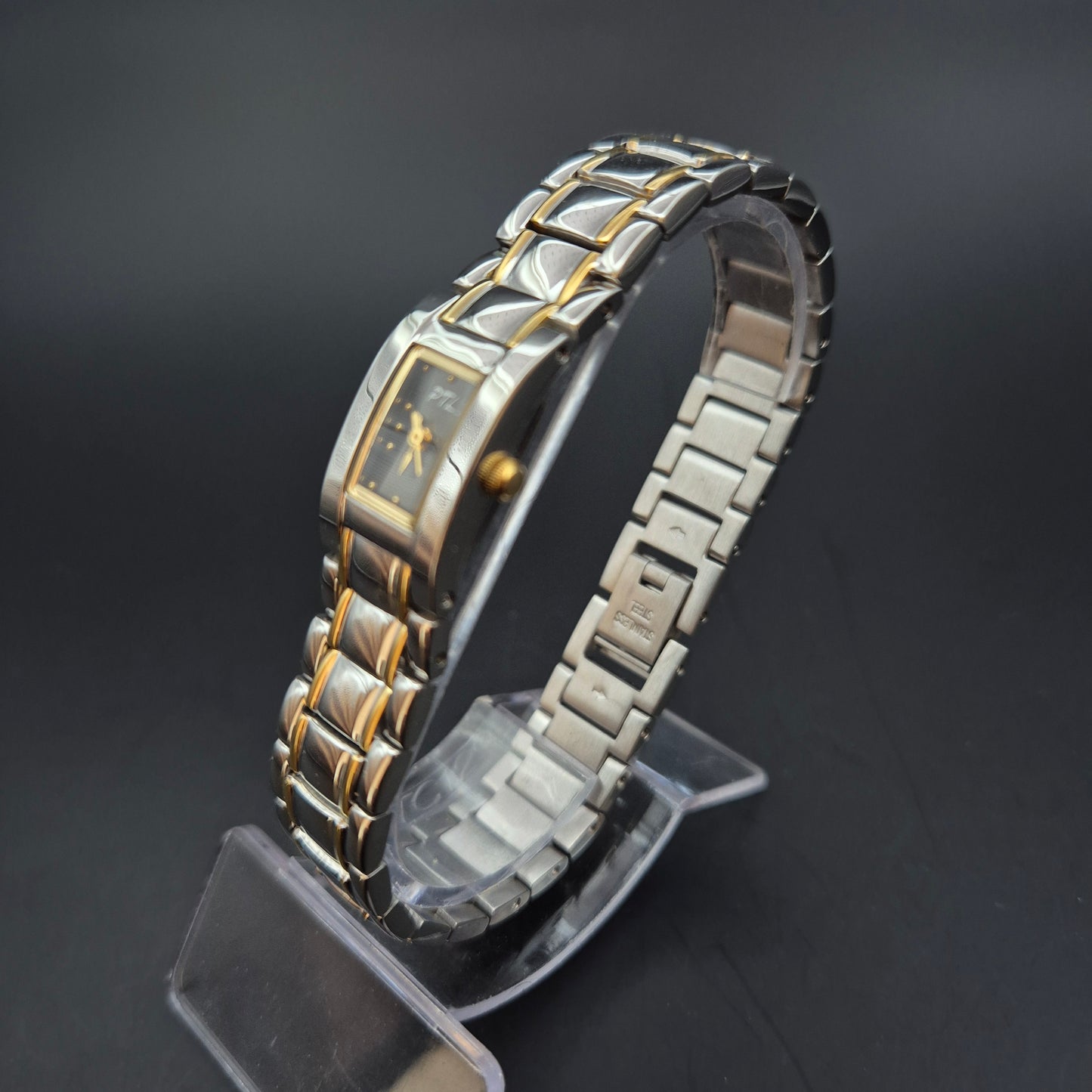 Elegante PTL Damen Uhr – Edelstahlarmband Bicolor mit Rechteckgehäuse