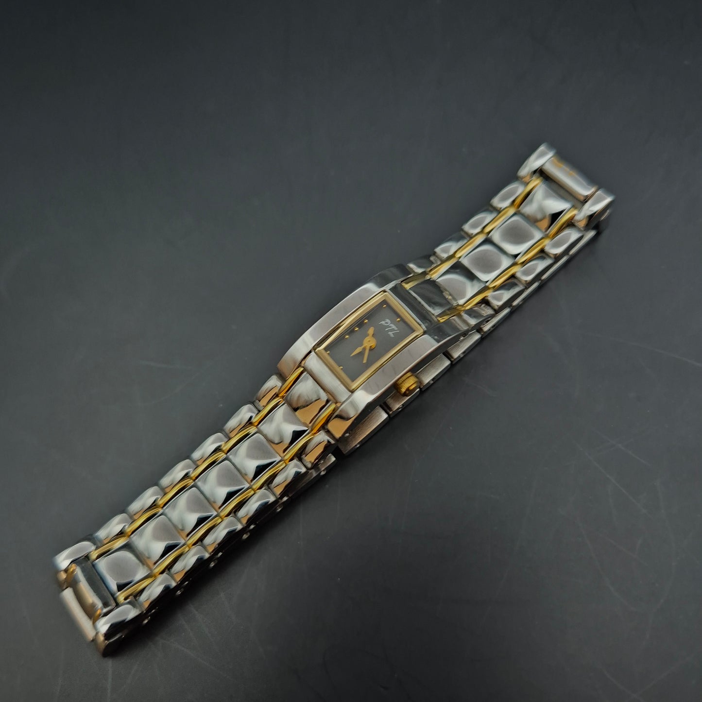 Elegante PTL Damen Uhr – Edelstahlarmband Bicolor mit Rechteckgehäuse