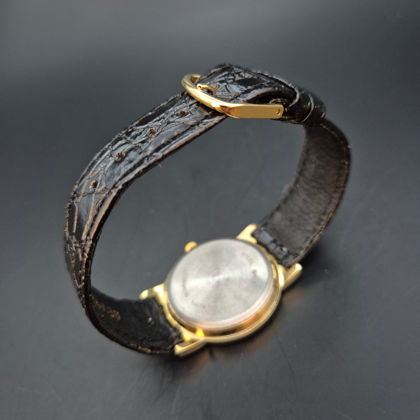 Laurier Damen Uhr – Quarz, Goldfarben mit Kroko-Lederarmband
