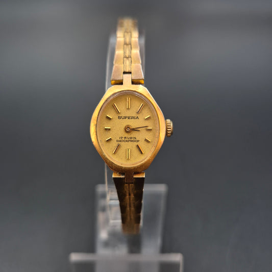 Superia Damen Uhr – Vintage, 17 Rubis, Goldfarben