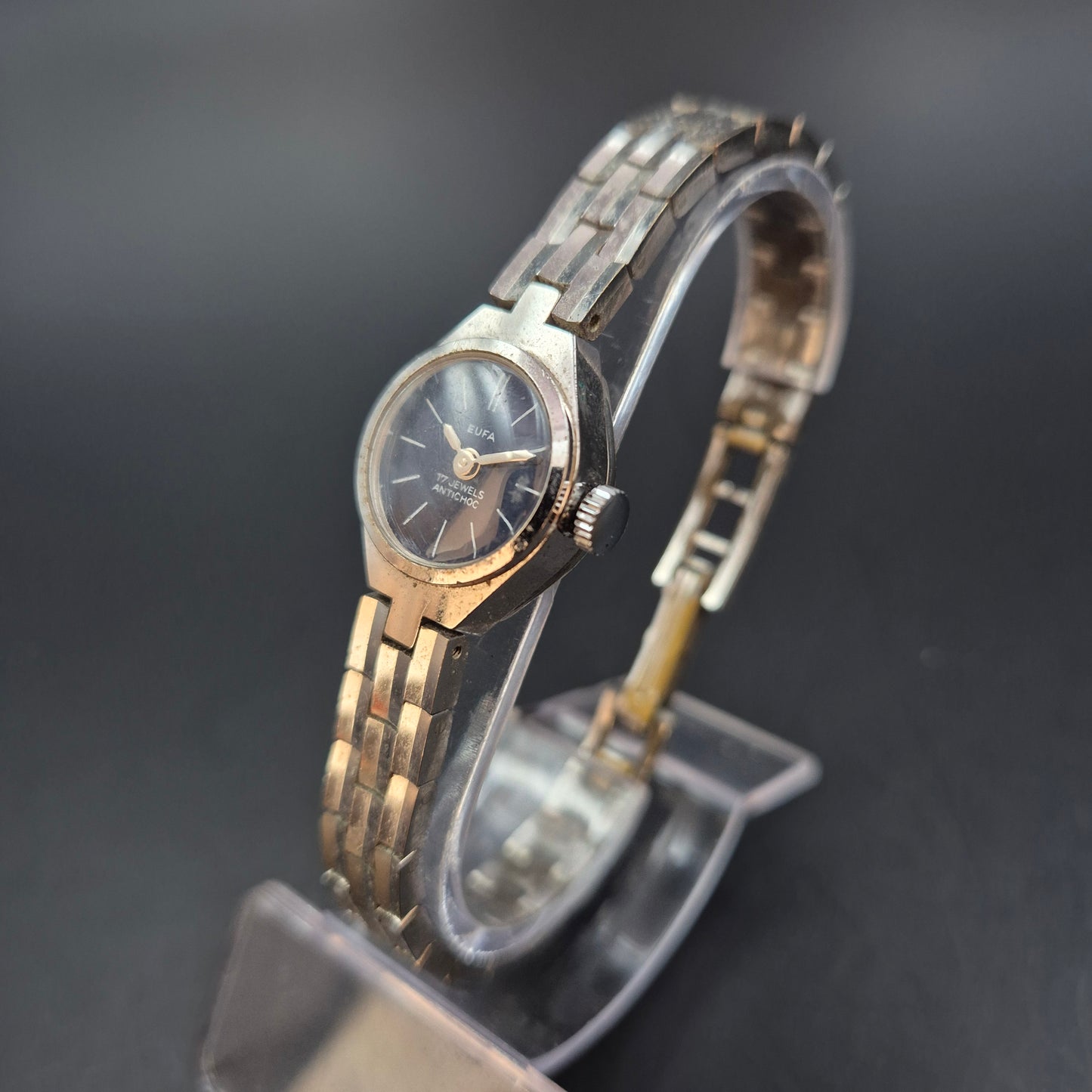 EUFA Damen Uhr – Vintage, 17 Jewels, Antichoc, Silberfarben
