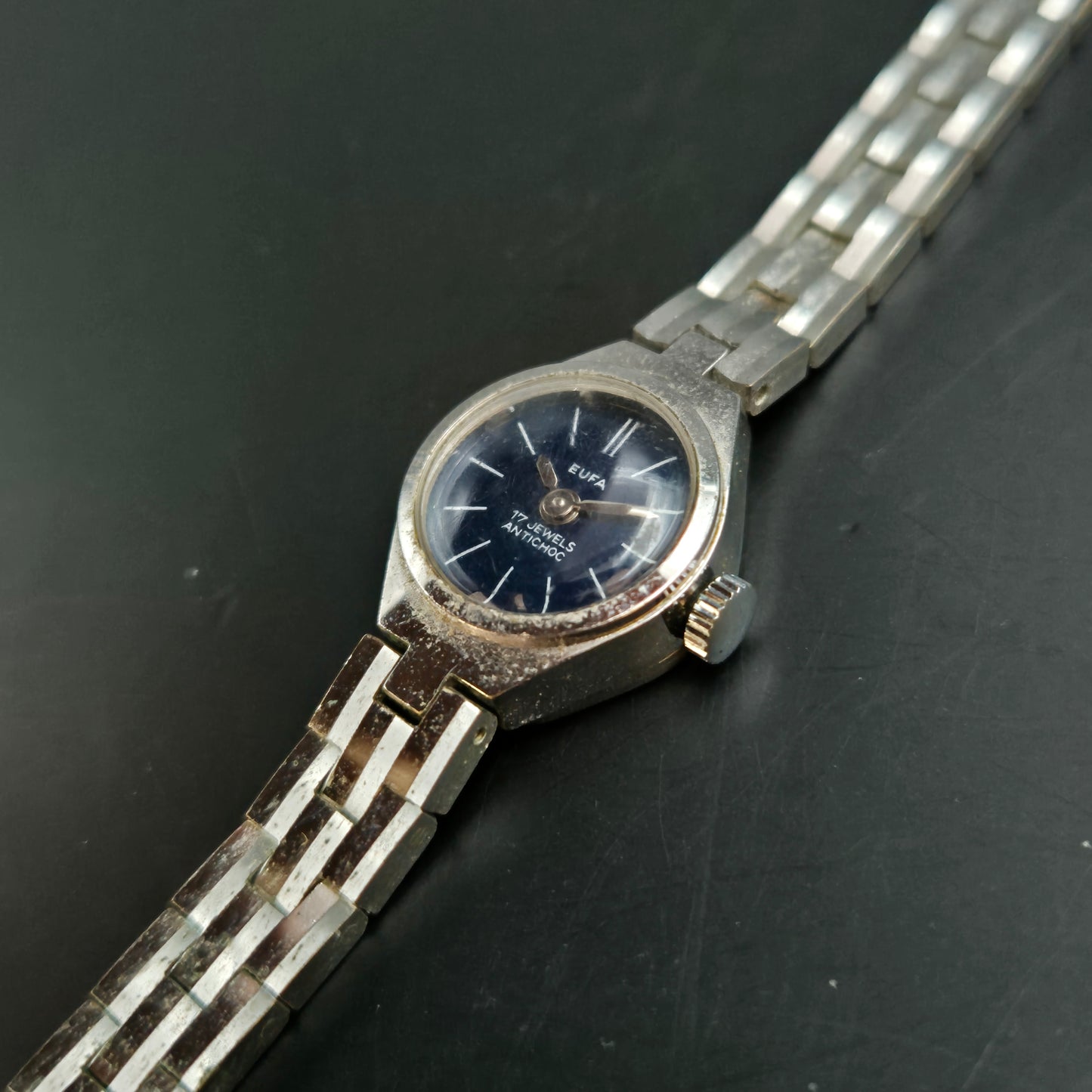 EUFA Damen Uhr – Vintage, 17 Jewels, Antichoc, Silberfarben