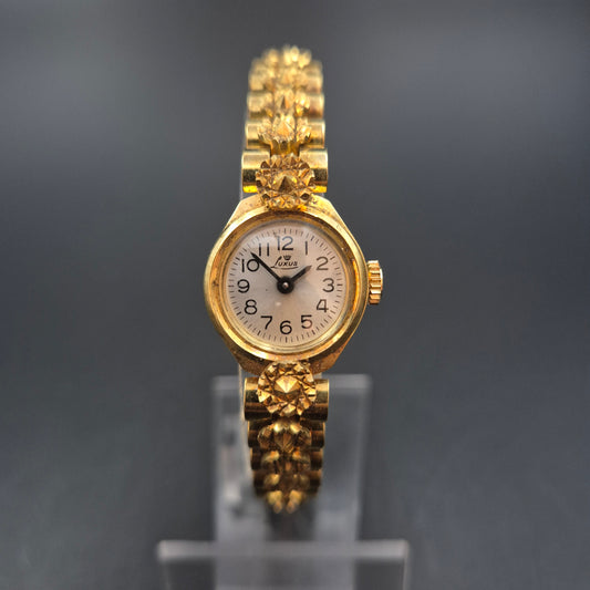 Luxus Damen Uhr – Vintage, Goldfarben mit floralem Armband