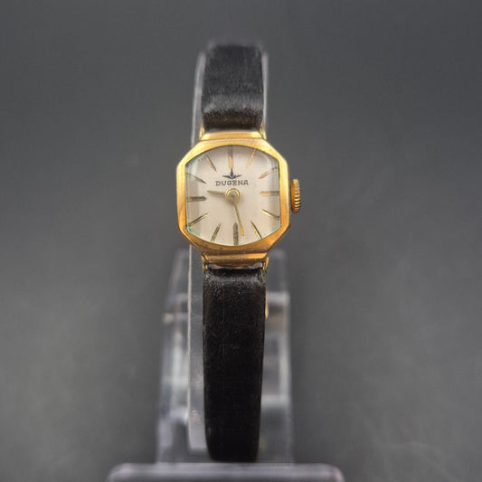Vintage Dugena Damen Uhr – Elegantes Goldgehäuse mit Lederarmband