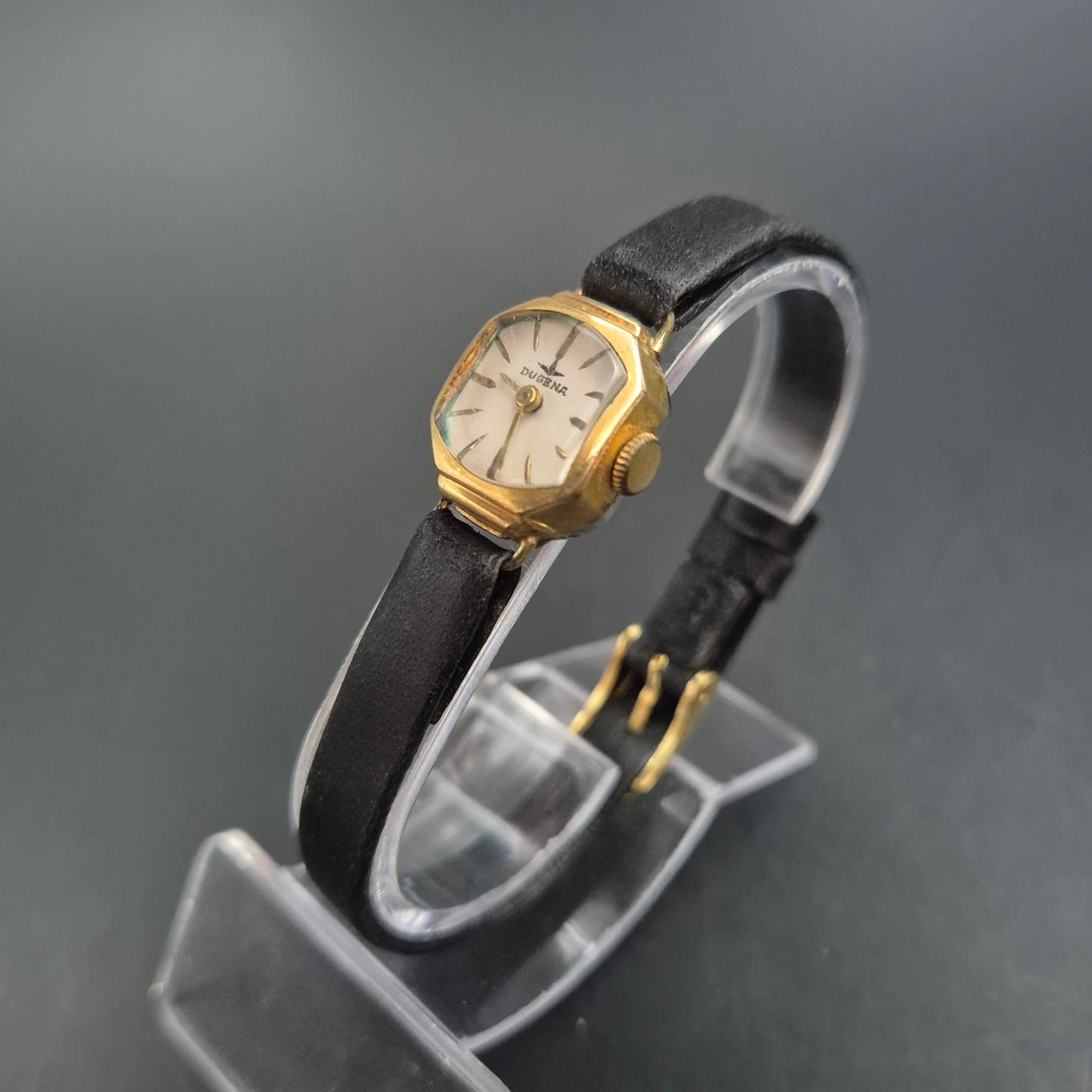 Vintage Dugena Damen Uhr – Elegantes Goldgehäuse mit Lederarmband