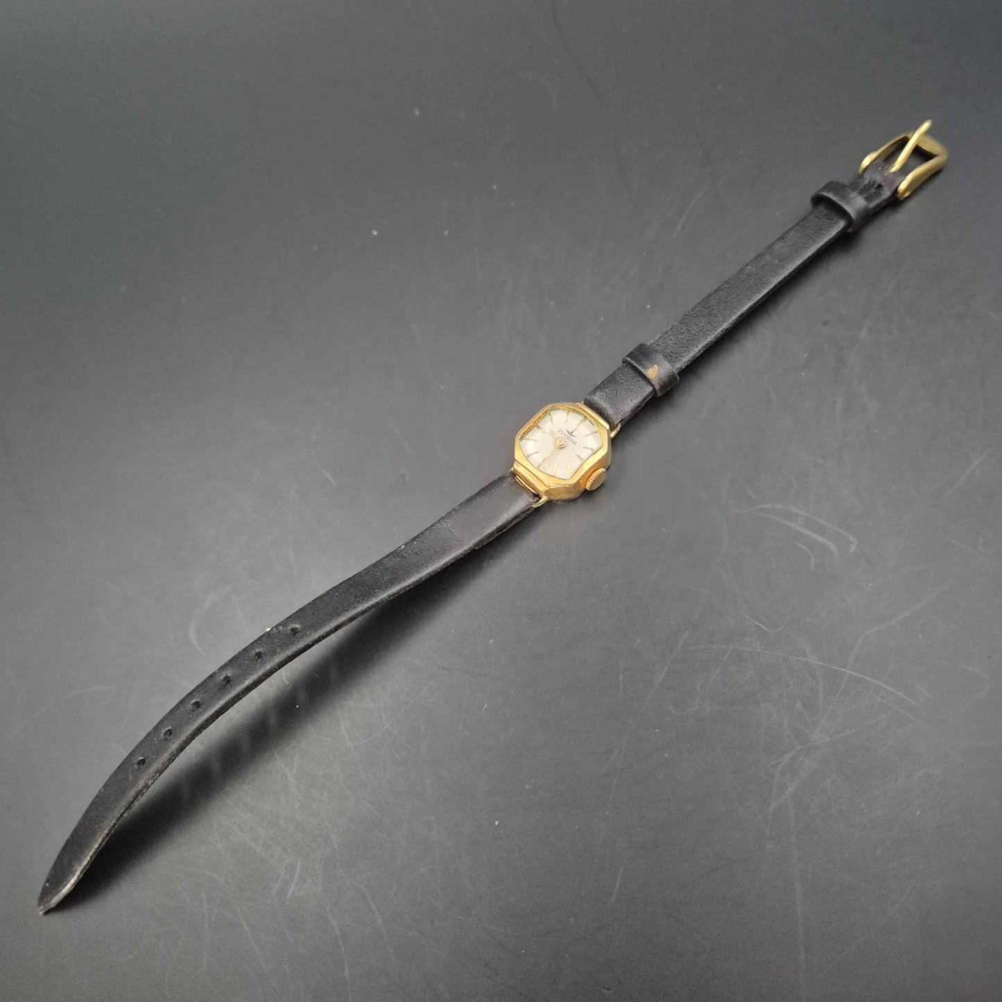 Vintage Dugena Damen Uhr – Elegantes Goldgehäuse mit Lederarmband