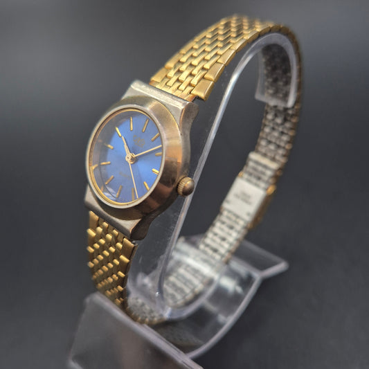 Elegante Damen Uhr mit blauem Zifferblatt und Goldton-Armband
