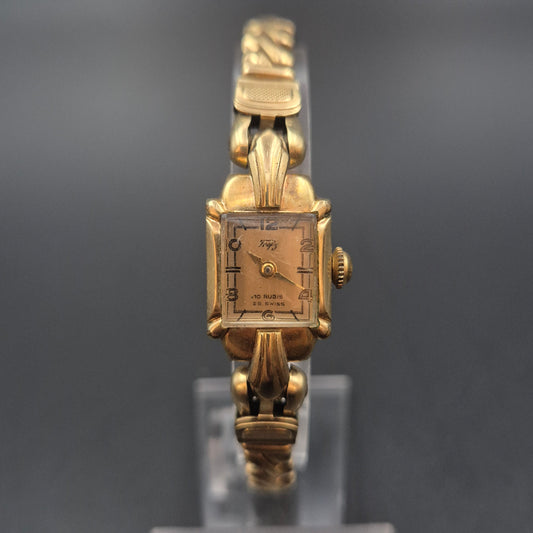 Vintage Trefis Damen Uhr – Elegantes Goldton-Design, 10 Rubis
