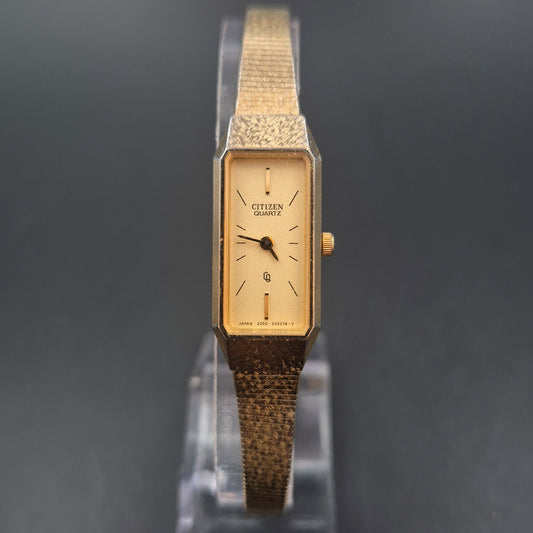 Vintage Citizen Damen Uhr – Elegantes Goldton, Rechteckiges Design