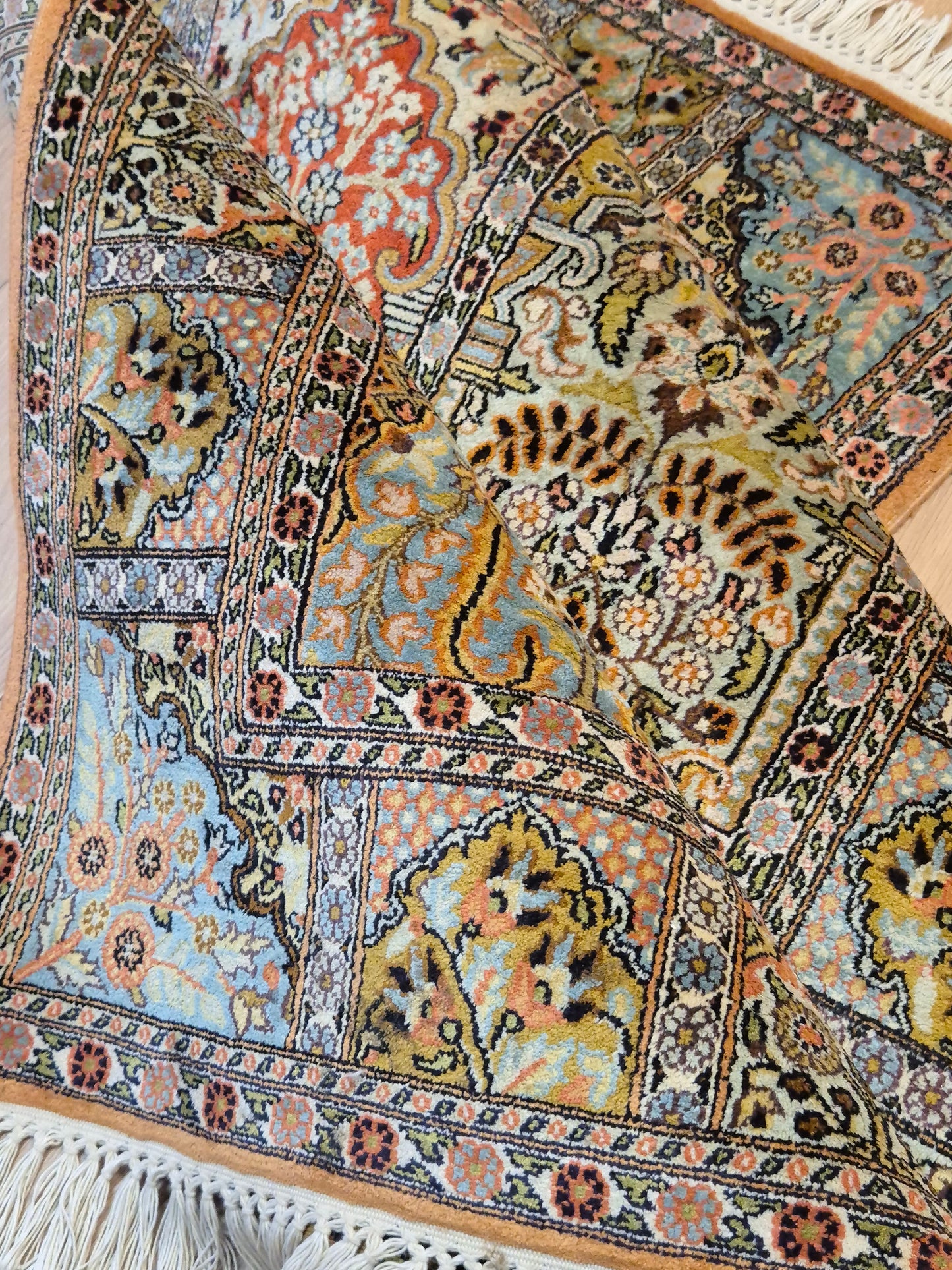 Kaschmir Seidenteppich Gebetsteppich Naturseide fein